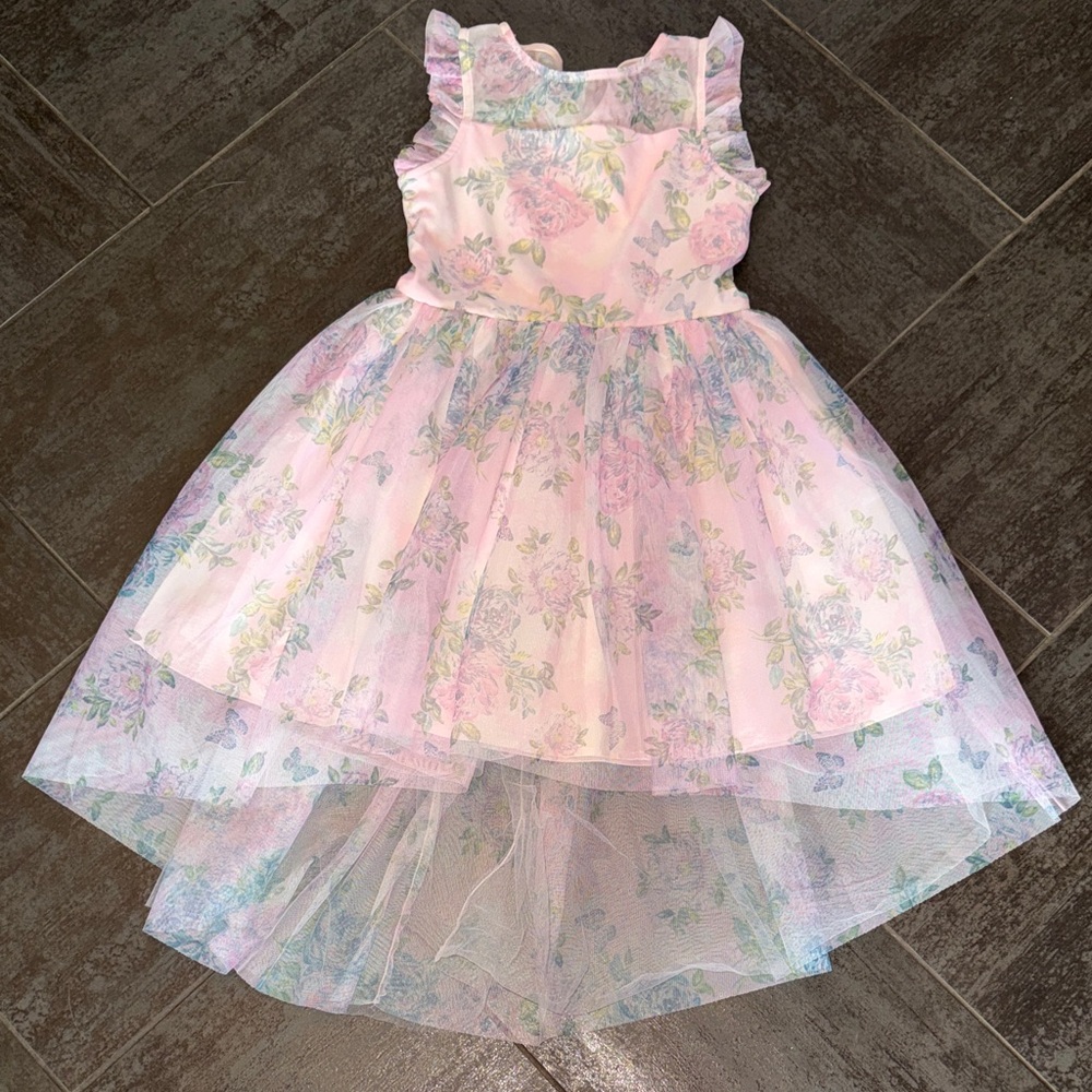 Pastel Floral Pink Girls' Tulle Party Dress size L Easter spring dress boutique